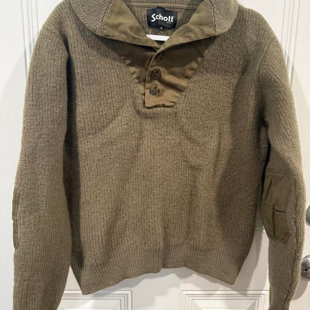Schott Men's Khaki and Green Jumper